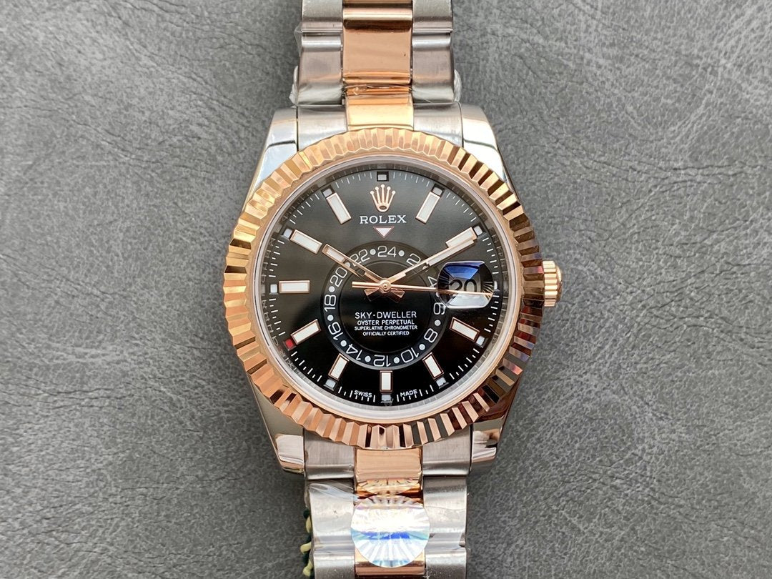 CLASSIC TWO-TONE 42MM ROSE GOLD-TONE BEZEL BLACK DIAL WATCH
