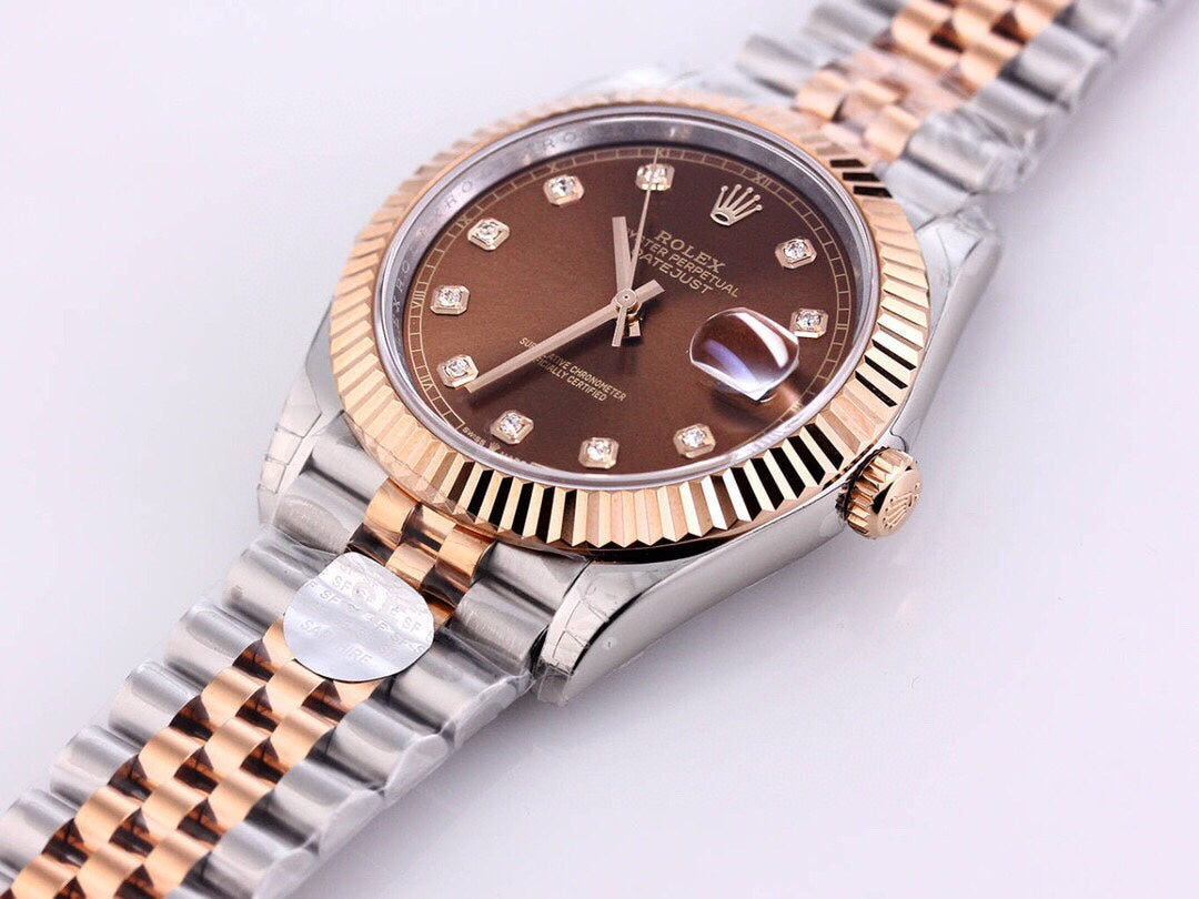 CLASSIC 41 ROSE GOLD STEEL CHOCOLATE DIAMOND DIAL