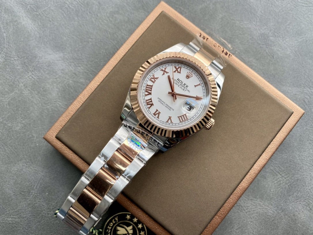 CLASSIC TWO-TONE GOLD-TONE & STAINLESS STEEL WHITE DIAL ARABIC NUMERAL BRACELET WATCH