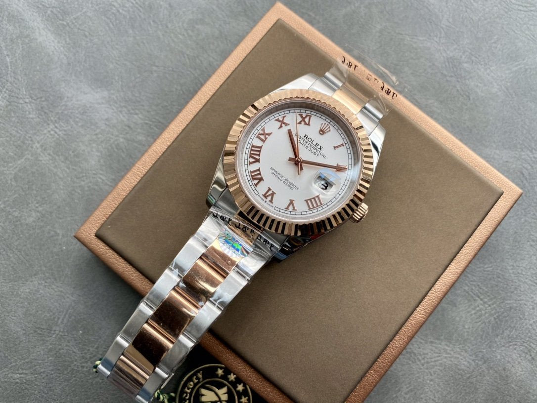 CLASSIC TWO-TONE GOLD-TONE & STAINLESS STEEL WHITE DIAL ARABIC NUMERAL BRACELET WATCH