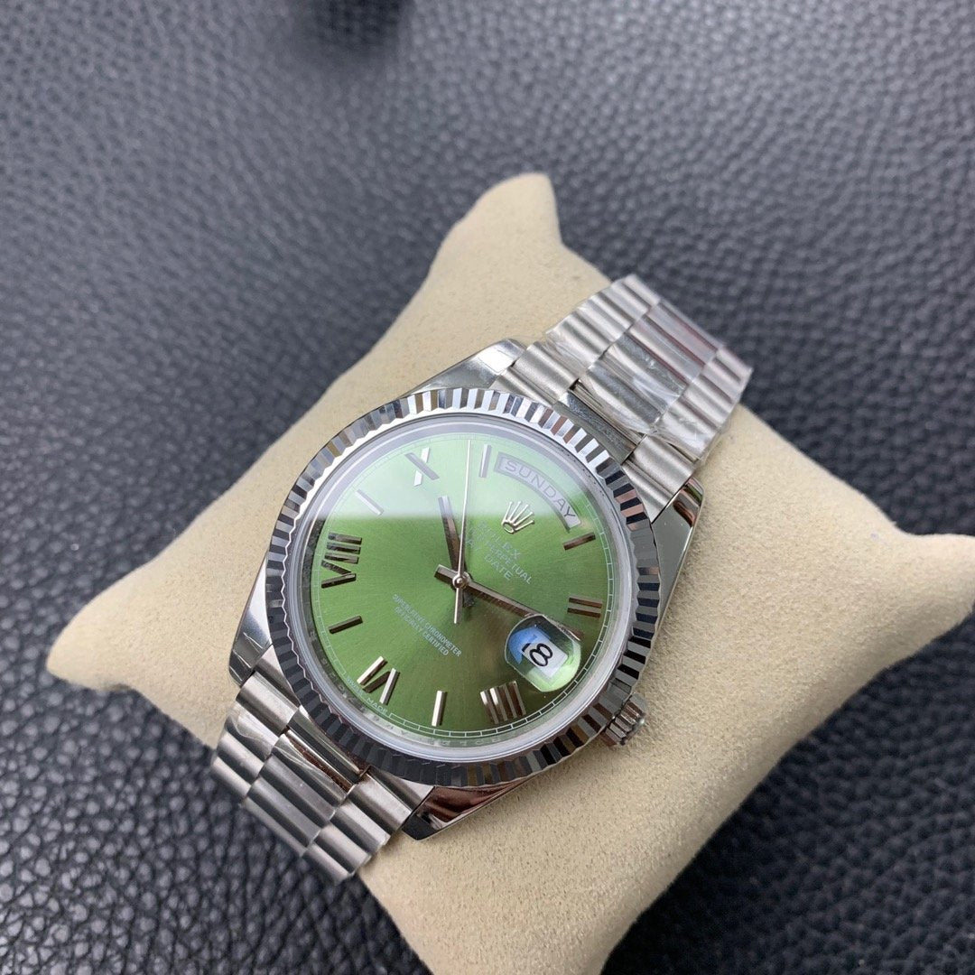 CLASSIC 41MM STAINLESS STEEL CASE GREEN DIAL DAY-DATE WATCH