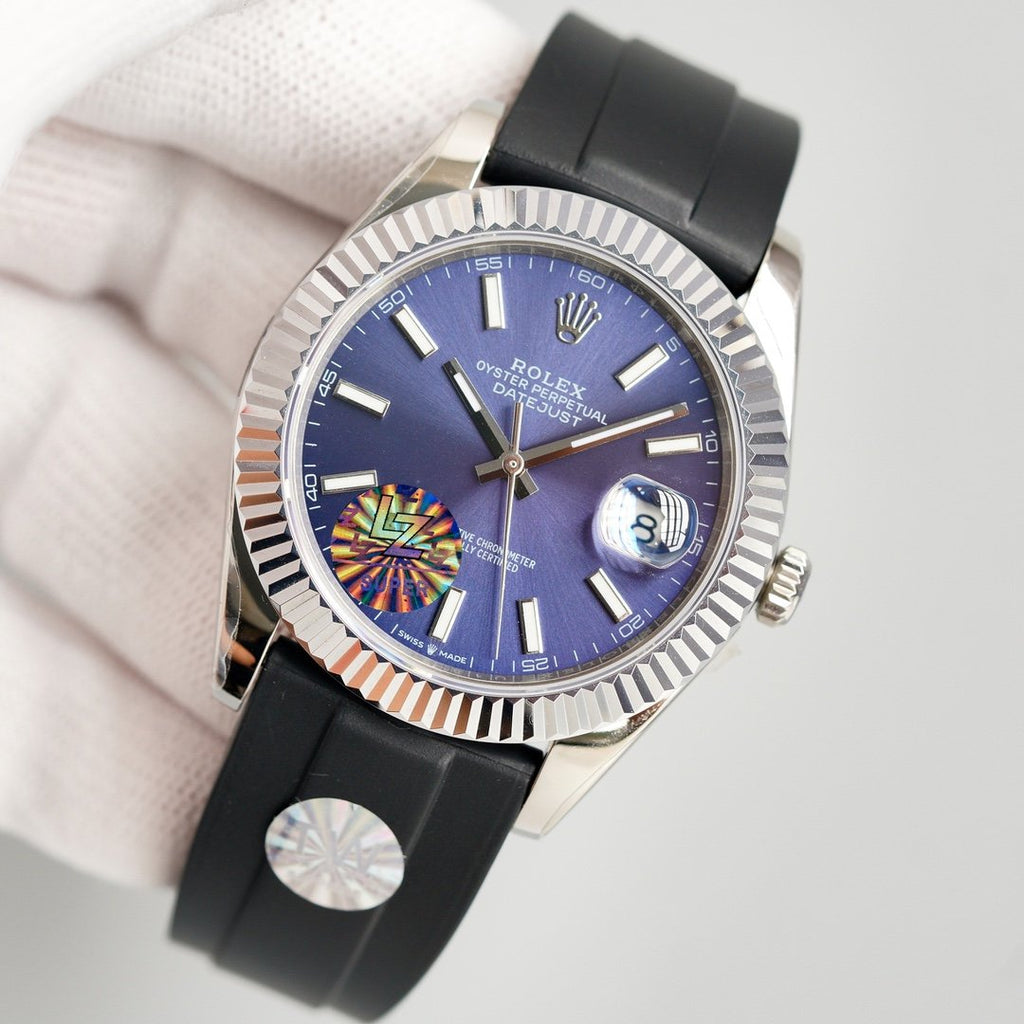 CLASSIC 41MM STAINLESS STEEL BLUE DIAL RUBBER STRAP WATCH