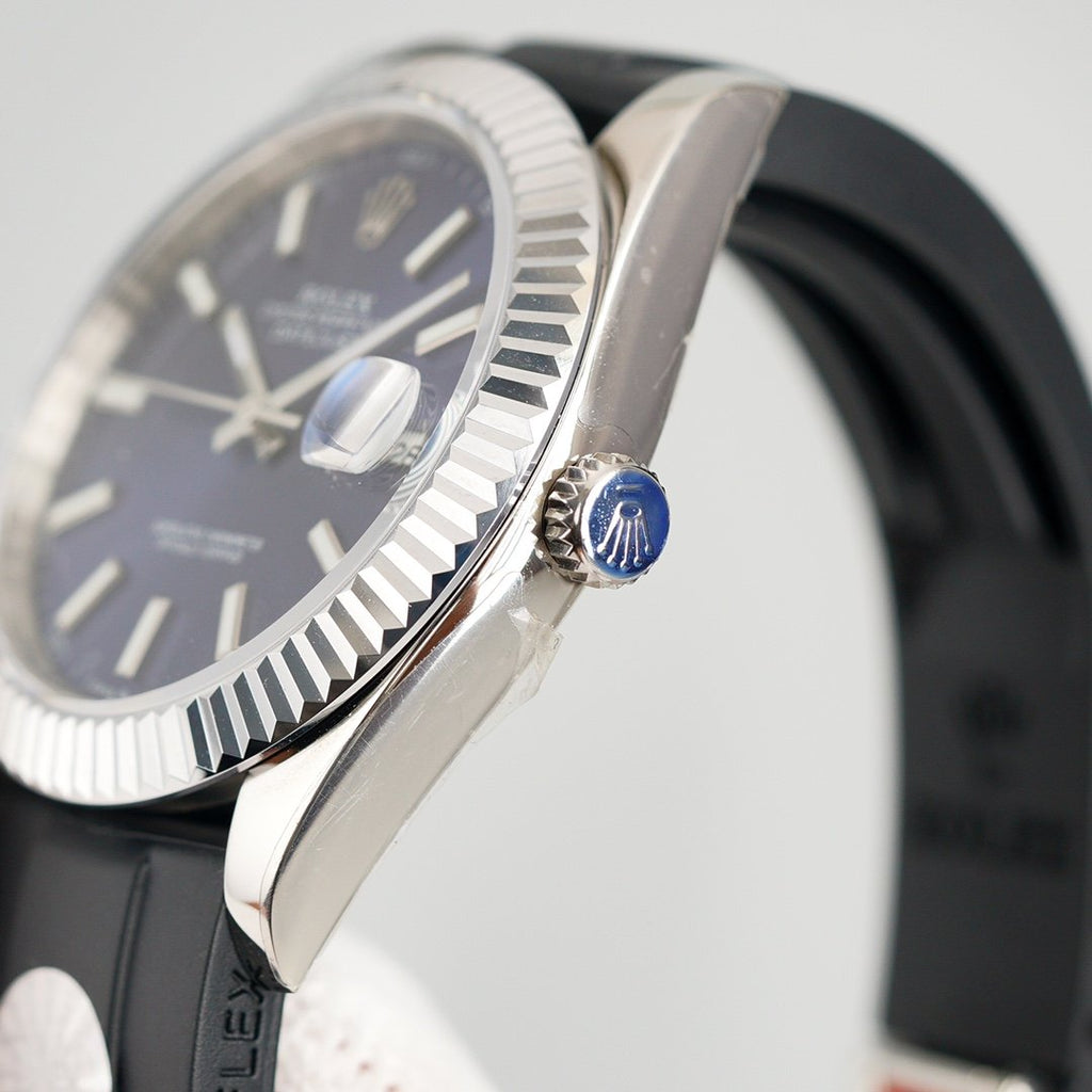 CLASSIC 41MM STAINLESS STEEL BLUE DIAL RUBBER STRAP WATCH