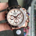 CLASSIC 40MM ROSE GOLD-TONE CASE WHITE DIAL RUBBER STRAP WATCH