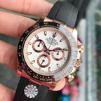 CLASSIC 40MM ROSE GOLD-TONE CASE WHITE DIAL RUBBER STRAP WATCH