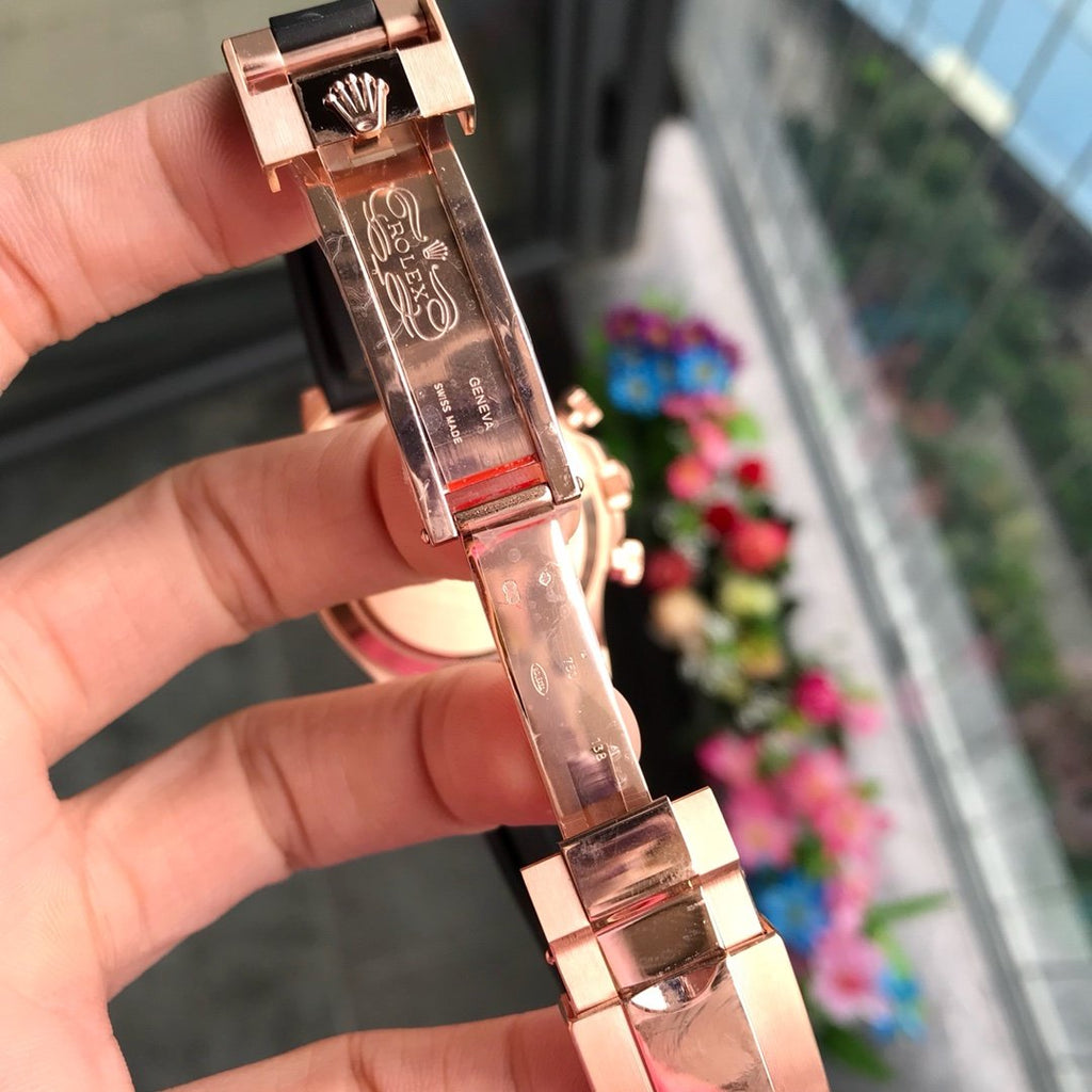 CLASSIC 40MM ROSE GOLD-TONE CASE WHITE DIAL RUBBER STRAP WATCH