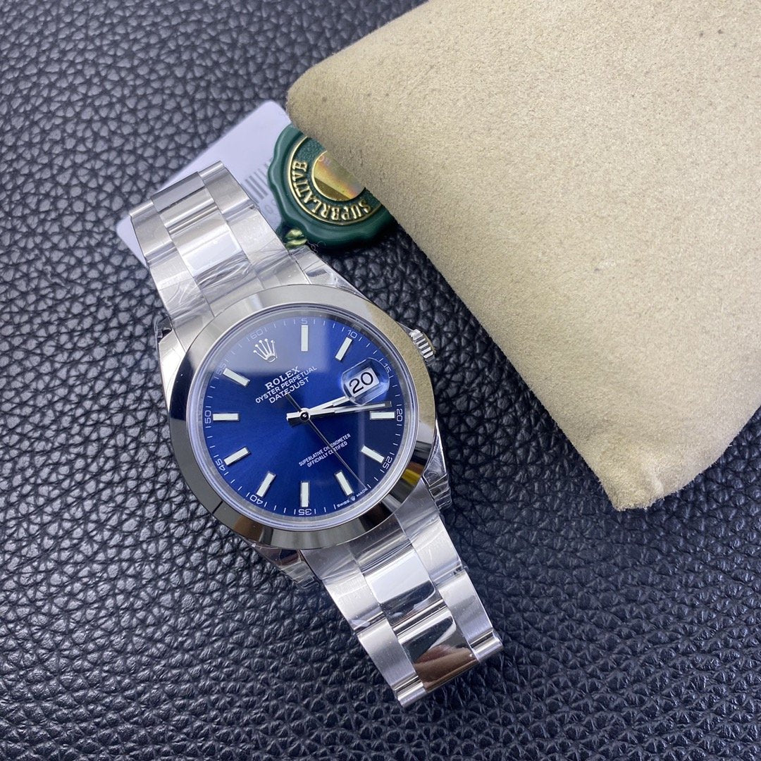 CLASSIC 41MM SMOOTH BEZEL BLUE DIAL STEEL BRACELET WATCH