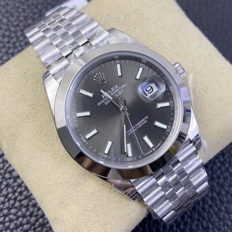 CLASSIC 41MM SMOOTH BEZEL GREY DIAL STEEL BRACELET WATCH