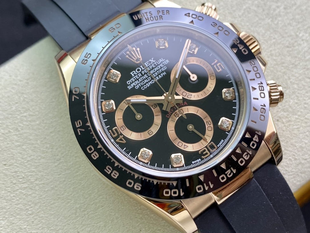 CLASSIC 40MM ROSE GOLD-TONE CASE CERAMIC BEZEL DIAMOND NUMERAL CHRONOGRAPH WATCH