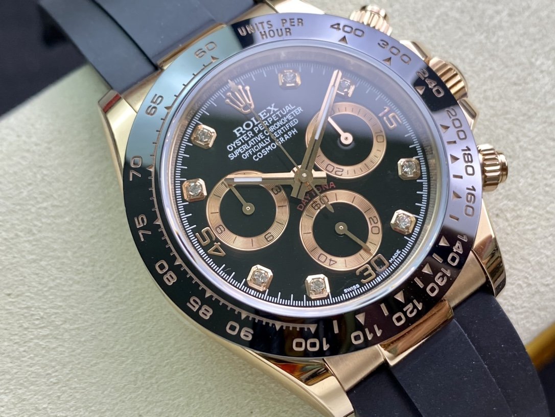 CLASSIC 40MM ROSE GOLD-TONE CASE CERAMIC BEZEL DIAMOND NUMERAL CHRONOGRAPH WATCH