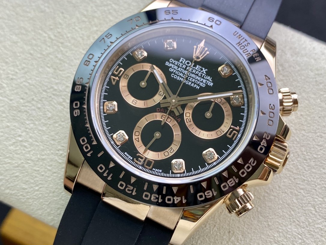 CLASSIC 40MM ROSE GOLD-TONE CASE CERAMIC BEZEL DIAMOND NUMERAL CHRONOGRAPH WATCH