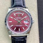 CLASSIC 41MM STAINLESS STEEL RED DIAL DAY-DATE WATCH