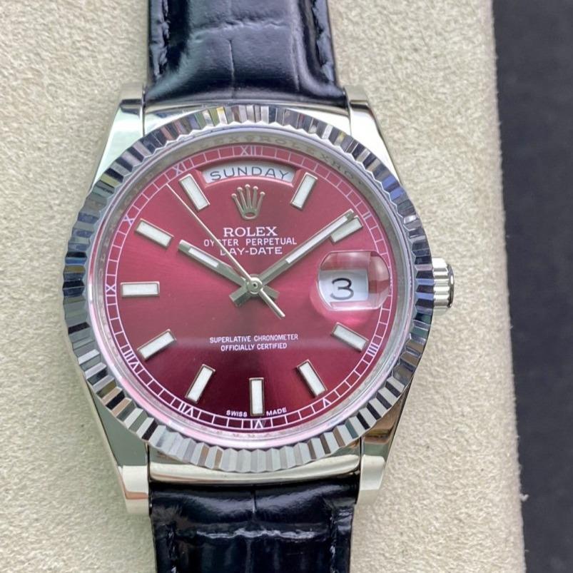 CLASSIC 41MM STAINLESS STEEL RED DIAL DAY-DATE WATCH