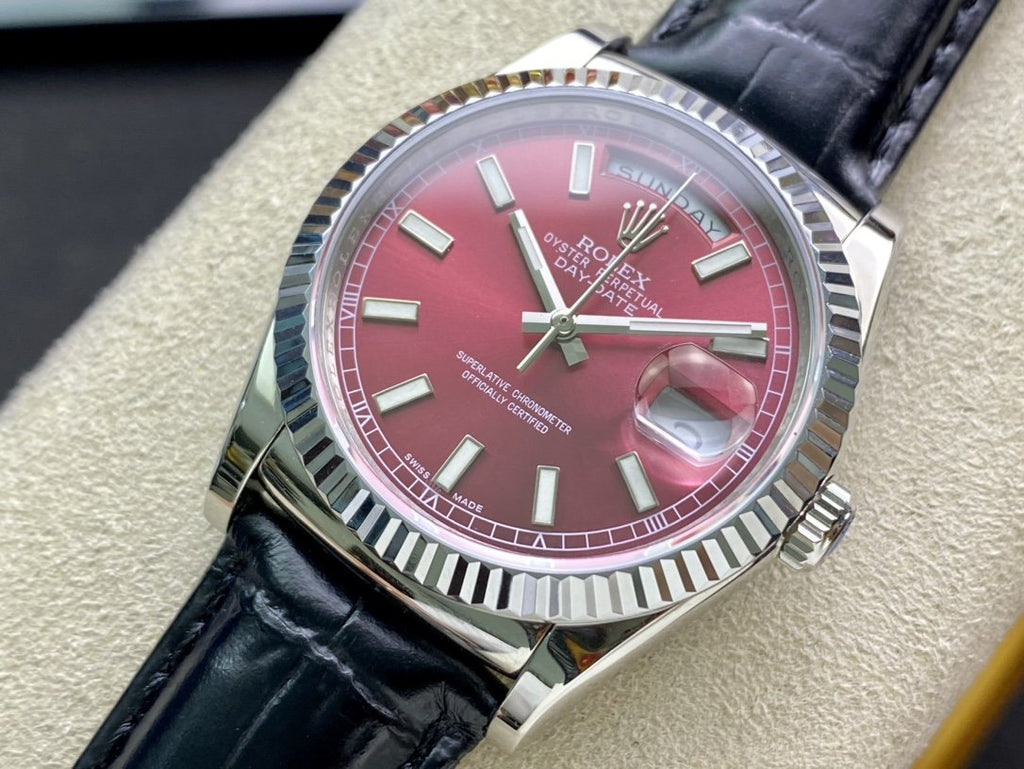 CLASSIC 41MM STAINLESS STEEL RED DIAL DAY-DATE WATCH