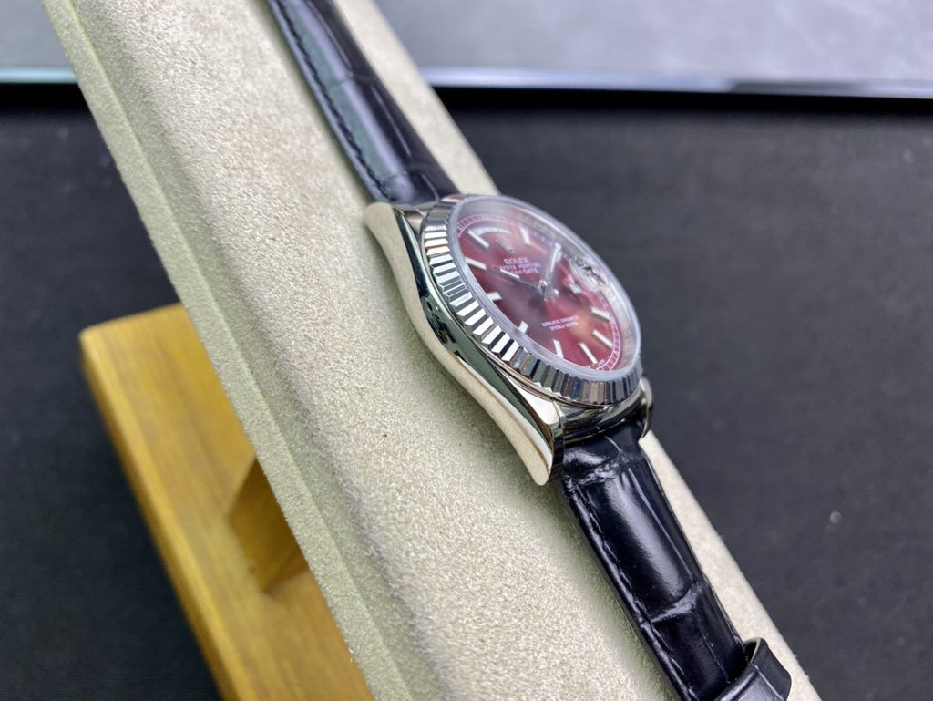 CLASSIC 41MM STAINLESS STEEL RED DIAL DAY-DATE WATCH