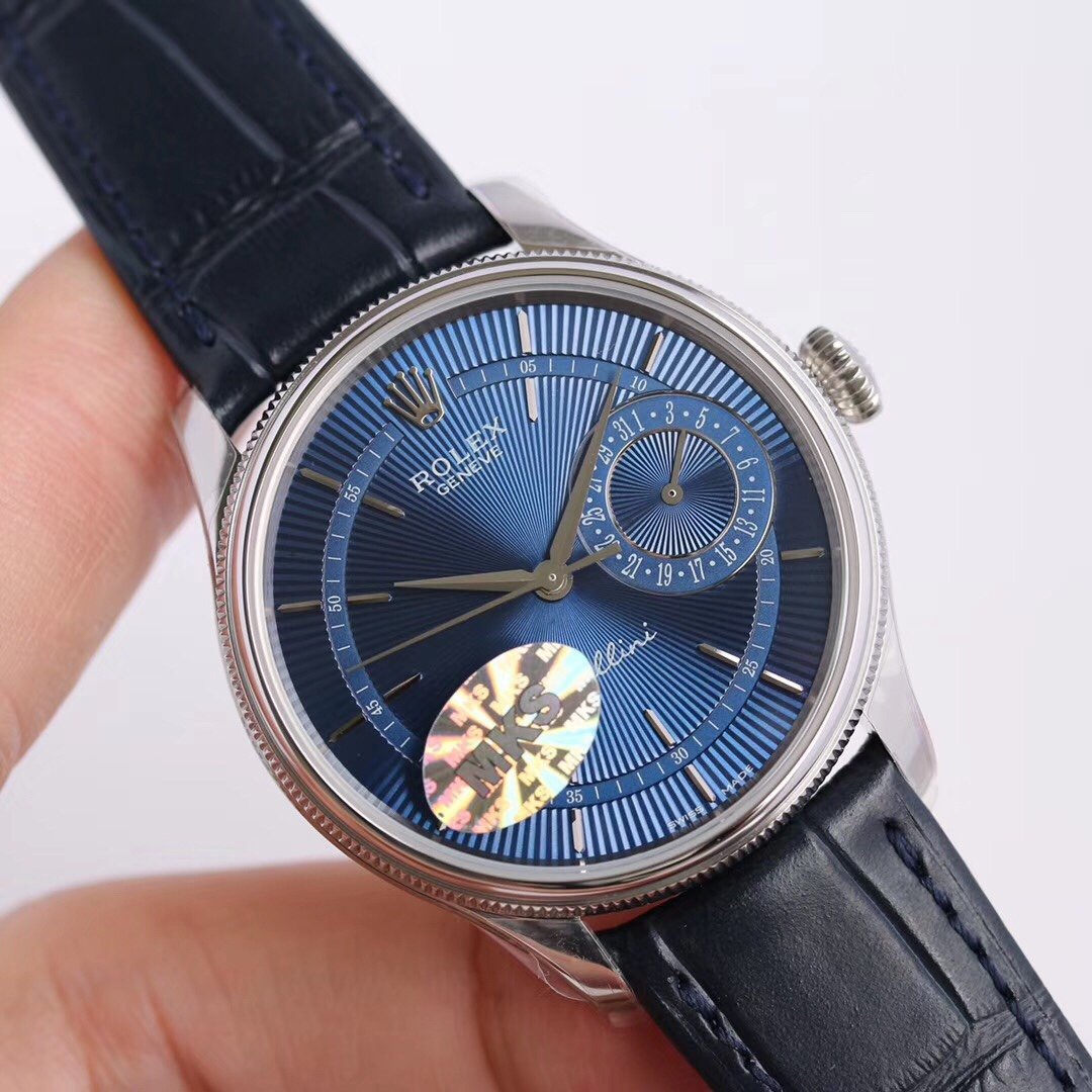 CLASSIC DATE WHITE GOLD-TONE CASE BLUE DIAL WATCH