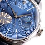 CLASSIC DATE WHITE GOLD-TONE CASE BLUE DIAL WATCH