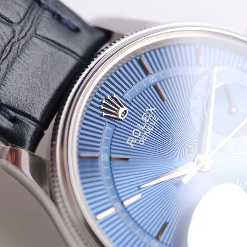 CLASSIC DATE WHITE GOLD-TONE CASE BLUE DIAL WATCH
