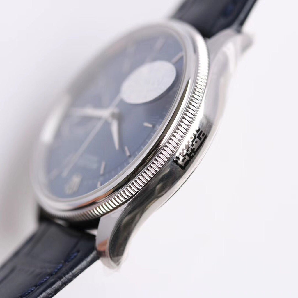 CLASSIC DATE WHITE GOLD-TONE CASE BLUE DIAL WATCH