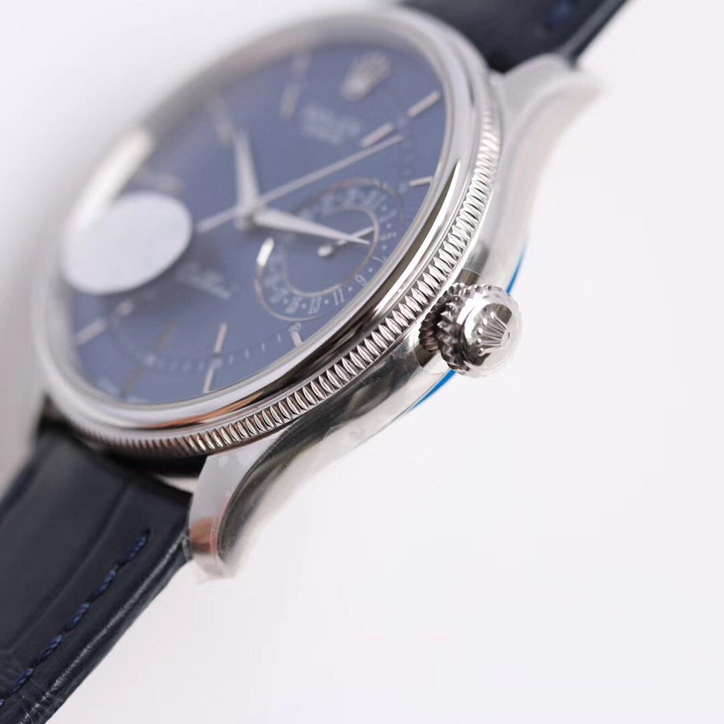 CLASSIC DATE WHITE GOLD-TONE CASE BLUE DIAL WATCH