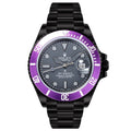 CLASSIC CUSTOM BLACK CASE PURPLE BEZEL GMT WATCH