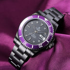 CLASSIC CUSTOM BLACK CASE PURPLE BEZEL GMT WATCH