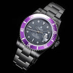CLASSIC CUSTOM BLACK CASE PURPLE BEZEL GMT WATCH
