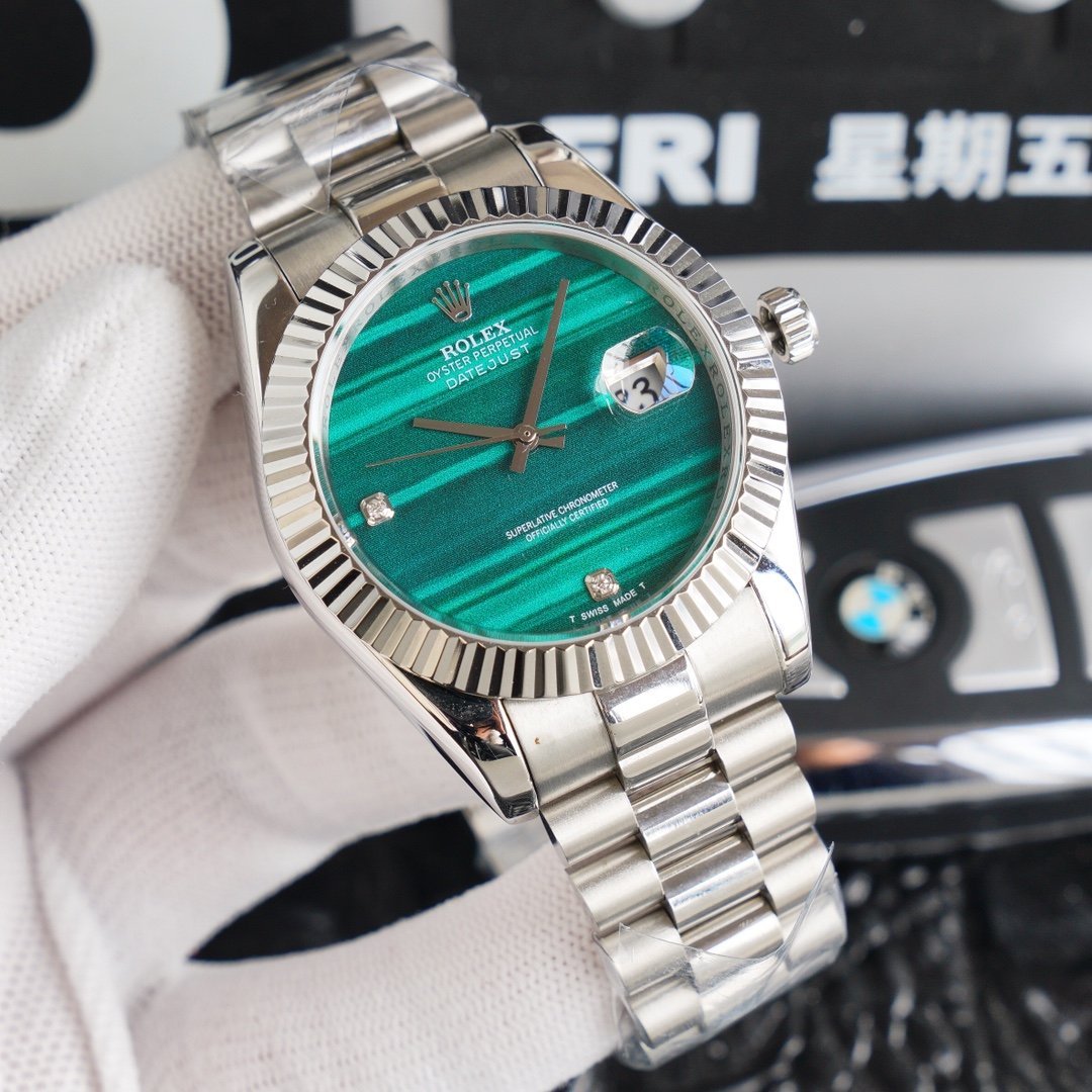 CLASSIC 41MM CUSTOM STAINLESS STEEL BLUE EMERALD DIAL WATCH