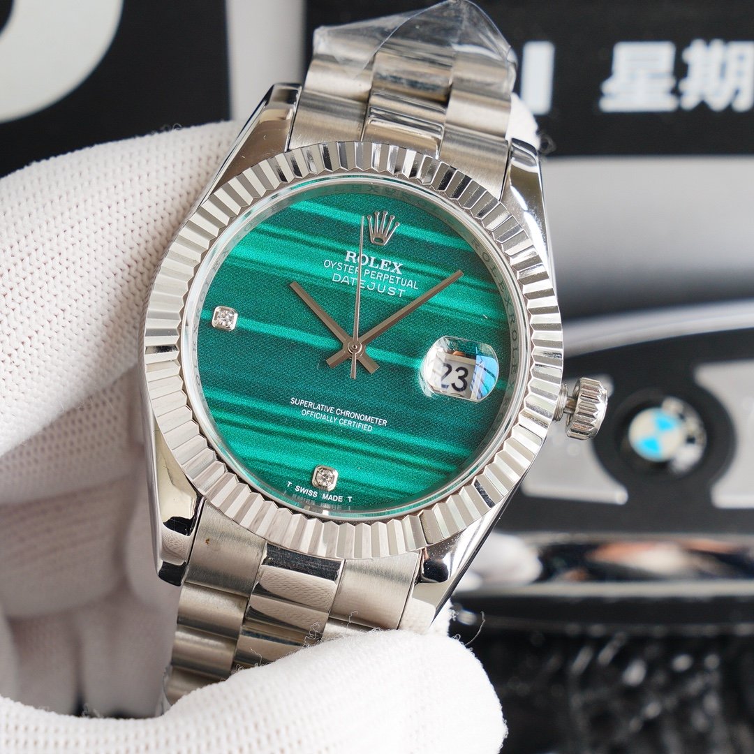CLASSIC 41MM CUSTOM STAINLESS STEEL BLUE EMERALD DIAL WATCH