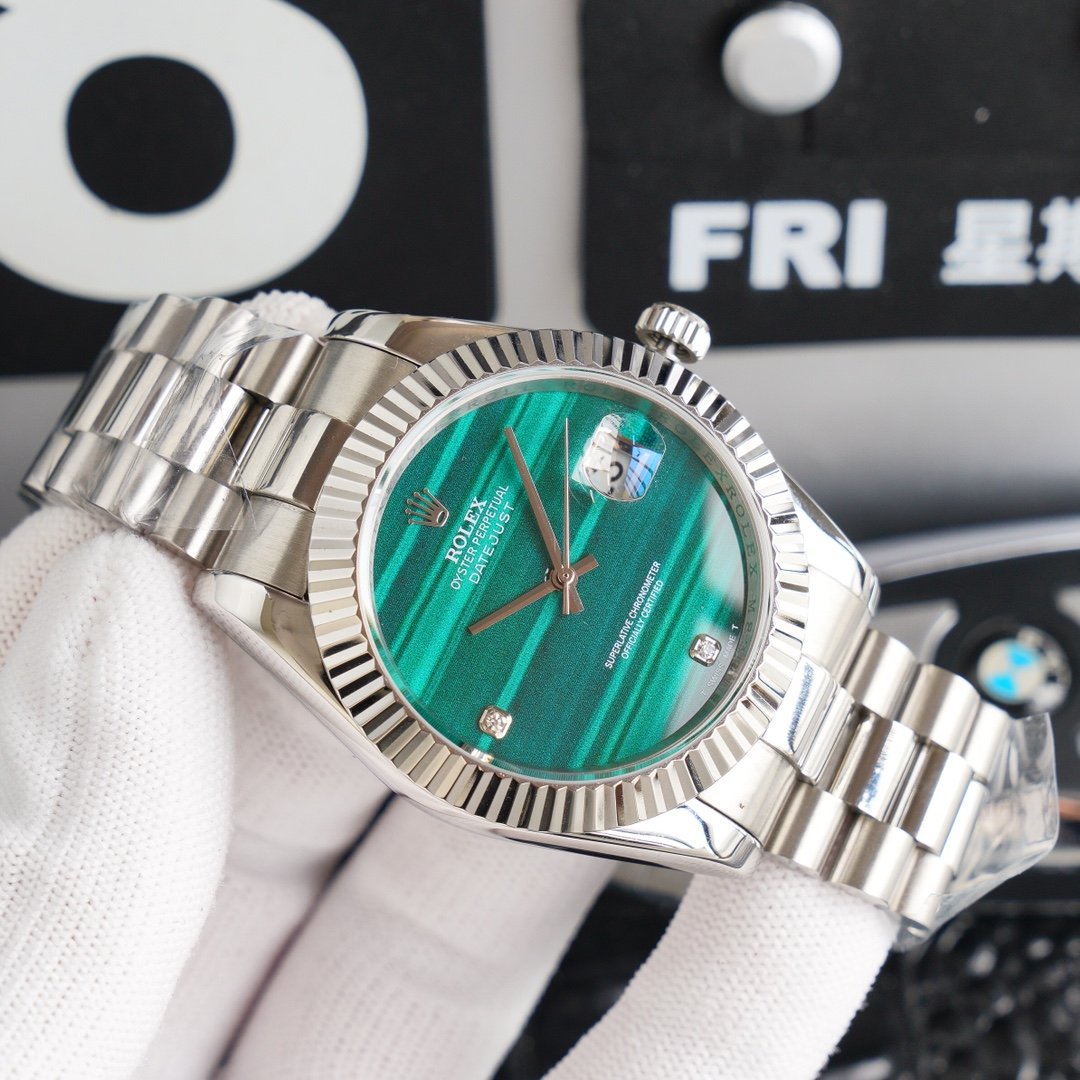 CLASSIC 41MM CUSTOM STAINLESS STEEL BLUE EMERALD DIAL WATCH