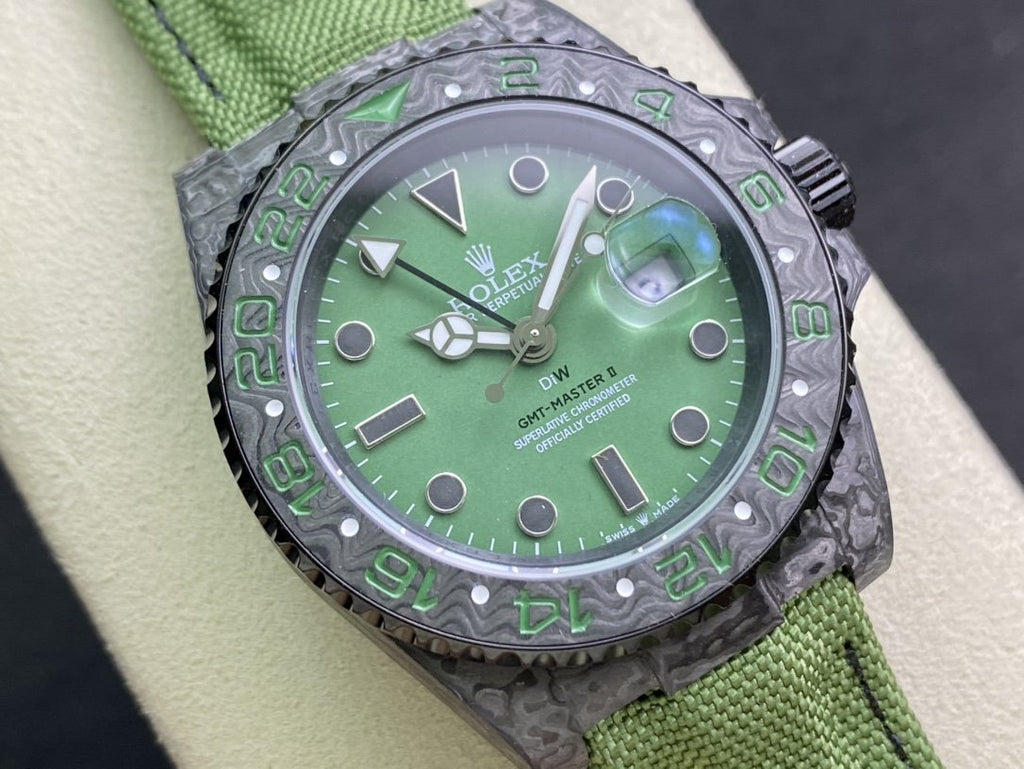 CLASSIC CARBON FIBER CASE KHAKI DIAL GMT WATCH