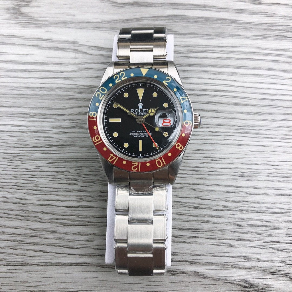 CLASSIC 40MM VINTAGE RED & BLUE BEZEL DATE WATCH