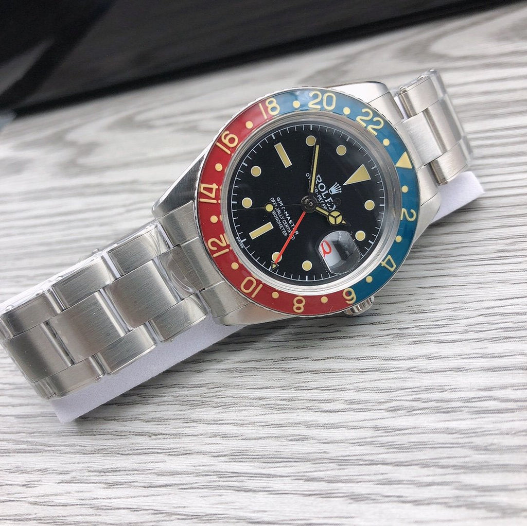 CLASSIC 40MM VINTAGE RED & BLUE BEZEL DATE WATCH