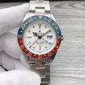 CLASSIC 40MM VINTAGE RED & BLUE BEZEL WHITE DIAL GMT WATCH