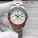 CLASSIC 40MM VINTAGE RED & BLUE BEZEL WHITE DIAL GMT WATCH
