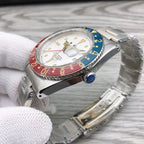 CLASSIC 40MM VINTAGE RED & BLUE BEZEL WHITE DIAL GMT WATCH