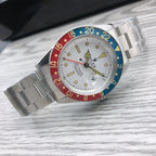 CLASSIC 40MM VINTAGE RED & BLUE BEZEL WHITE DIAL GMT WATCH