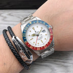 CLASSIC 40MM VINTAGE RED & BLUE BEZEL WHITE DIAL GMT WATCH