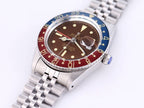 CLASSIC 40MM VINTAGE RED & BLUE BEZEL BROWN DIAL GMT WATCH