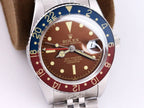 CLASSIC 40MM VINTAGE RED & BLUE BEZEL BROWN DIAL GMT WATCH