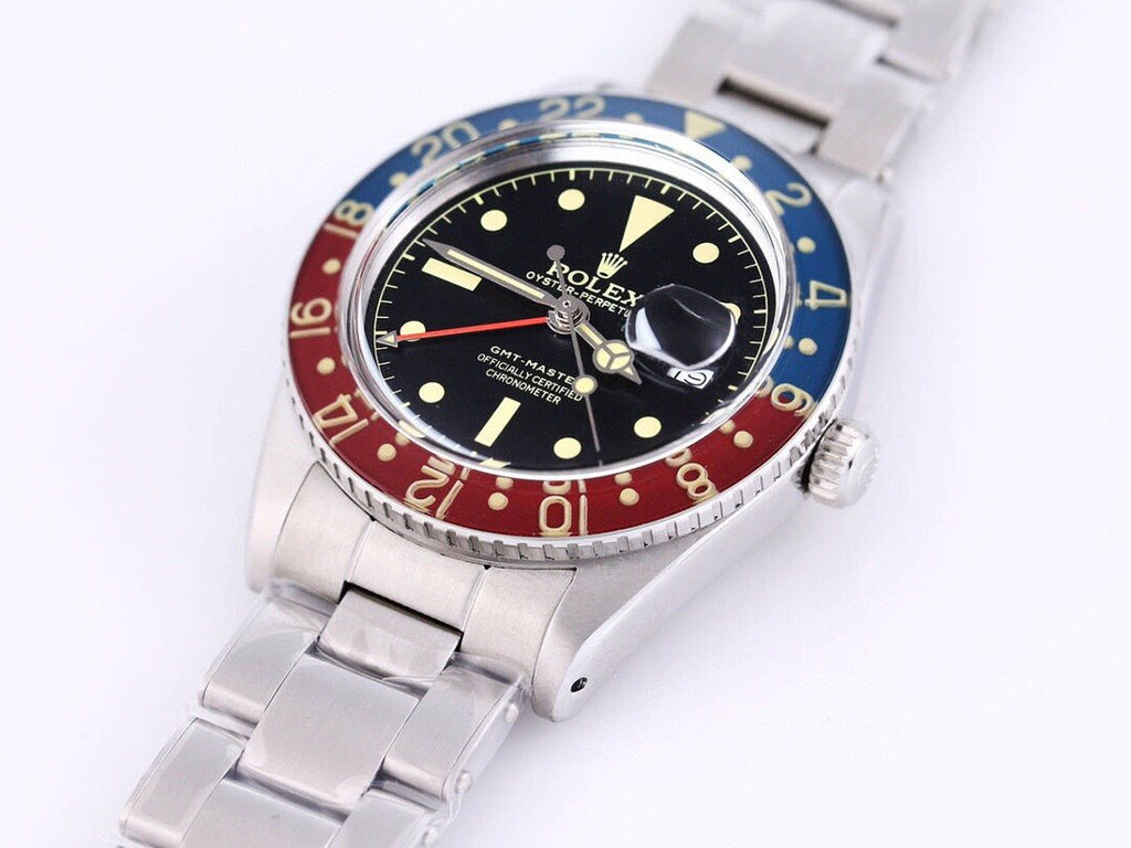 CLASSIC 40MM VINTAGE RED & BLUE BEZEL BLACK DIAL DATE WATCH