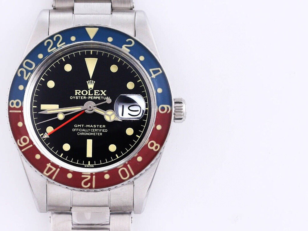 CLASSIC 40MM VINTAGE RED & BLUE BEZEL BLACK DIAL DATE WATCH