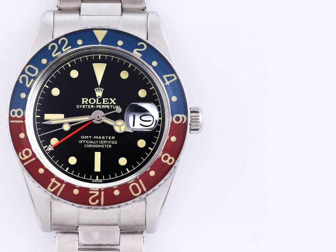 CLASSIC 40MM VINTAGE RED & BLUE BEZEL BLACK DIAL DATE WATCH