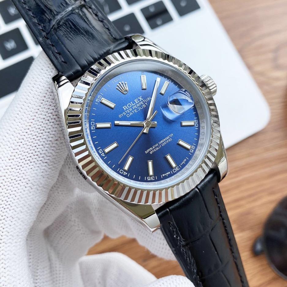 CLASSIC 41MM STAINLESS STEEL LEATHER STRAP WATCH