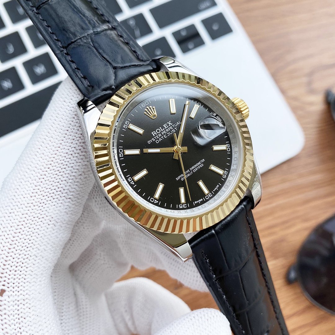 CLASSIC 41MM STAINLESS STEEL LEATHER STRAP WATCH