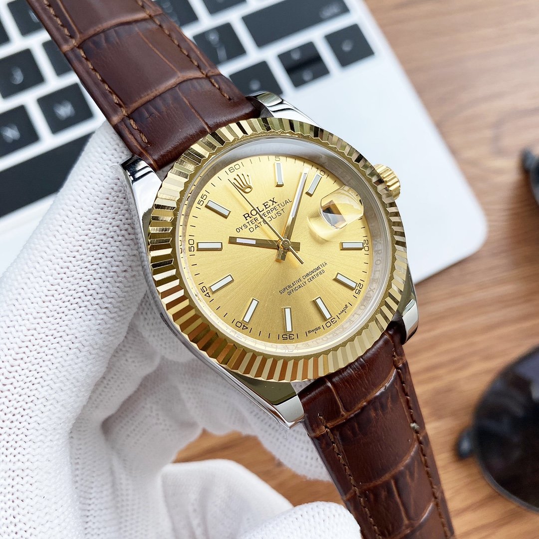 CLASSIC 41MM STAINLESS STEEL LEATHER STRAP WATCH