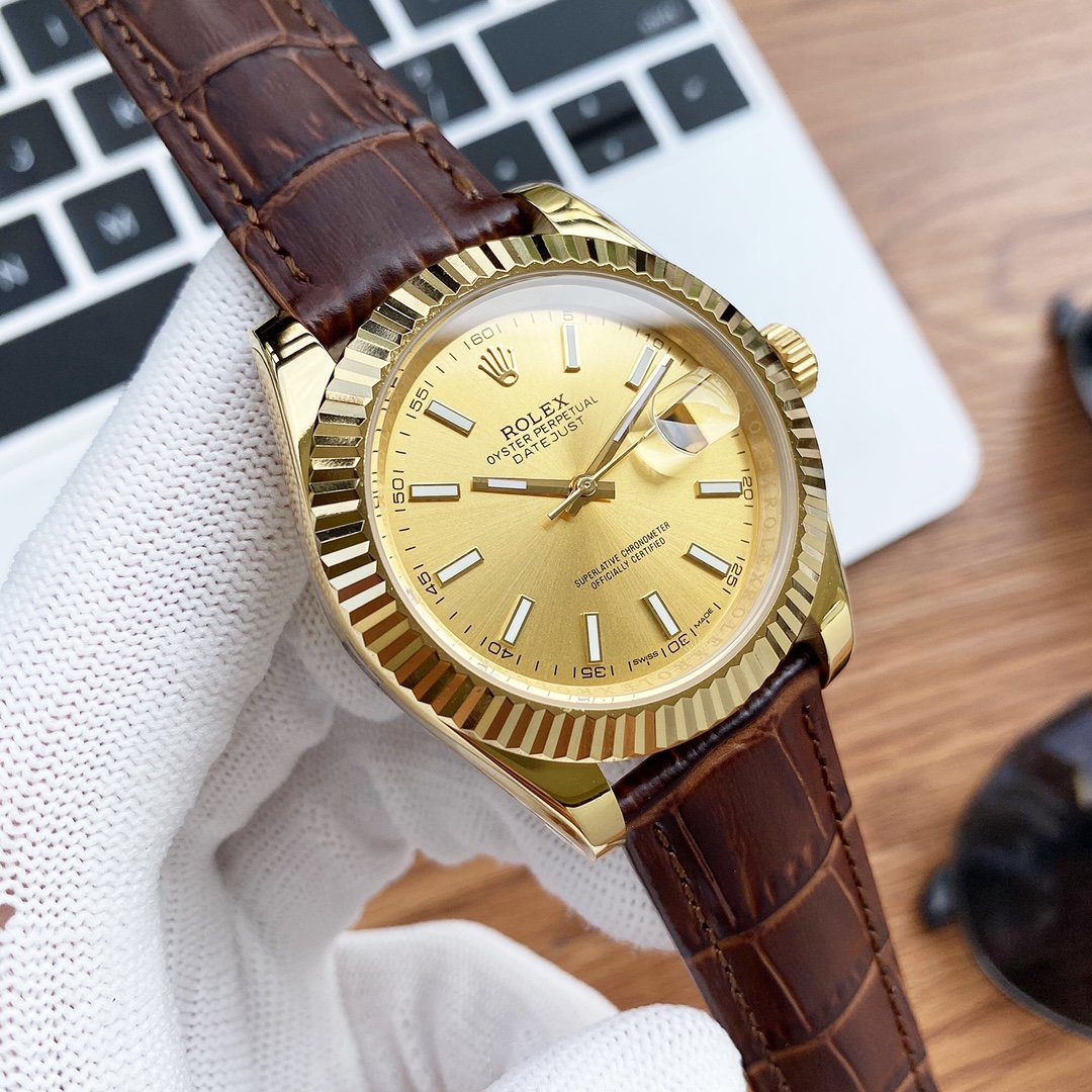 CLASSIC 41MM STAINLESS STEEL LEATHER STRAP WATCH