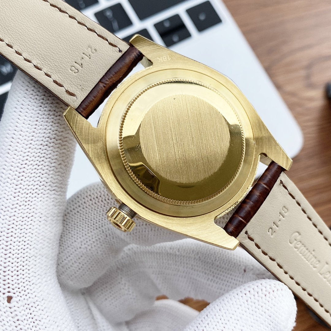 CLASSIC 41MM STAINLESS STEEL LEATHER STRAP WATCH