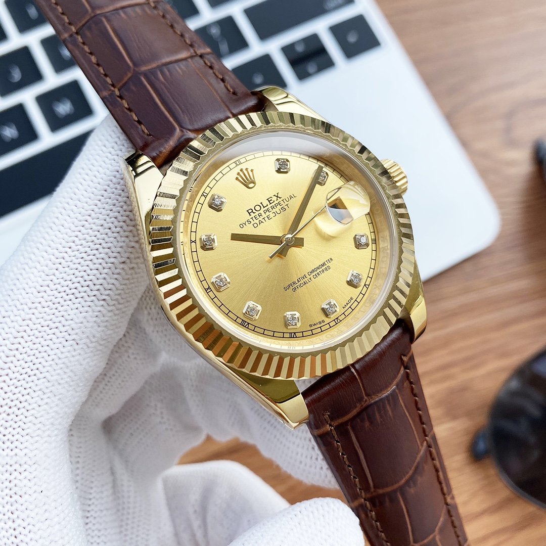 CLASSIC 41MM STAINLESS STEEL DIAMOND NUMERAL LEATHER STRAP WATCH