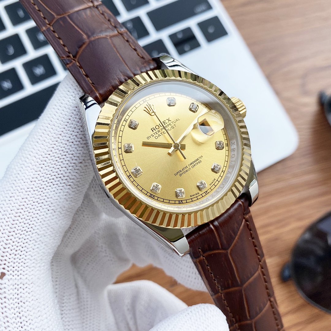 CLASSIC 41MM STAINLESS STEEL DIAMOND NUMERAL LEATHER STRAP WATCH